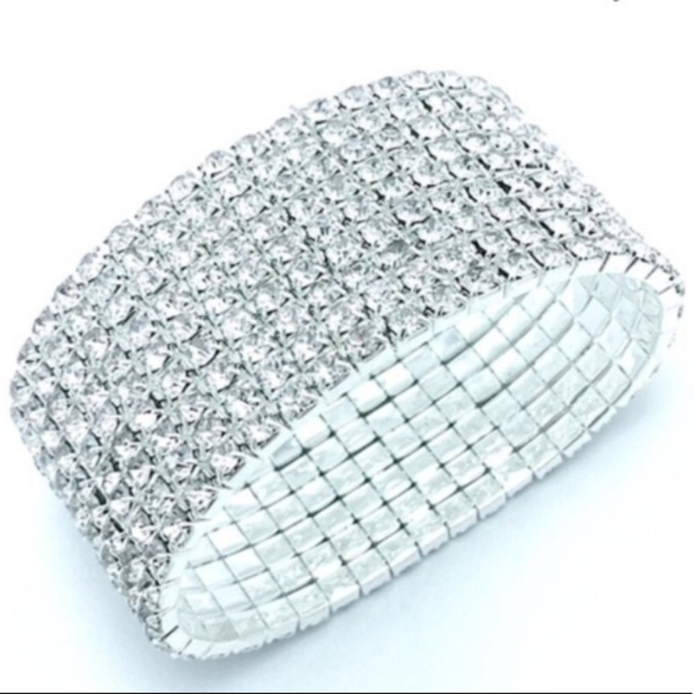 9 Row Rhinestone Stretch Bracelet - Picture 1 of 5